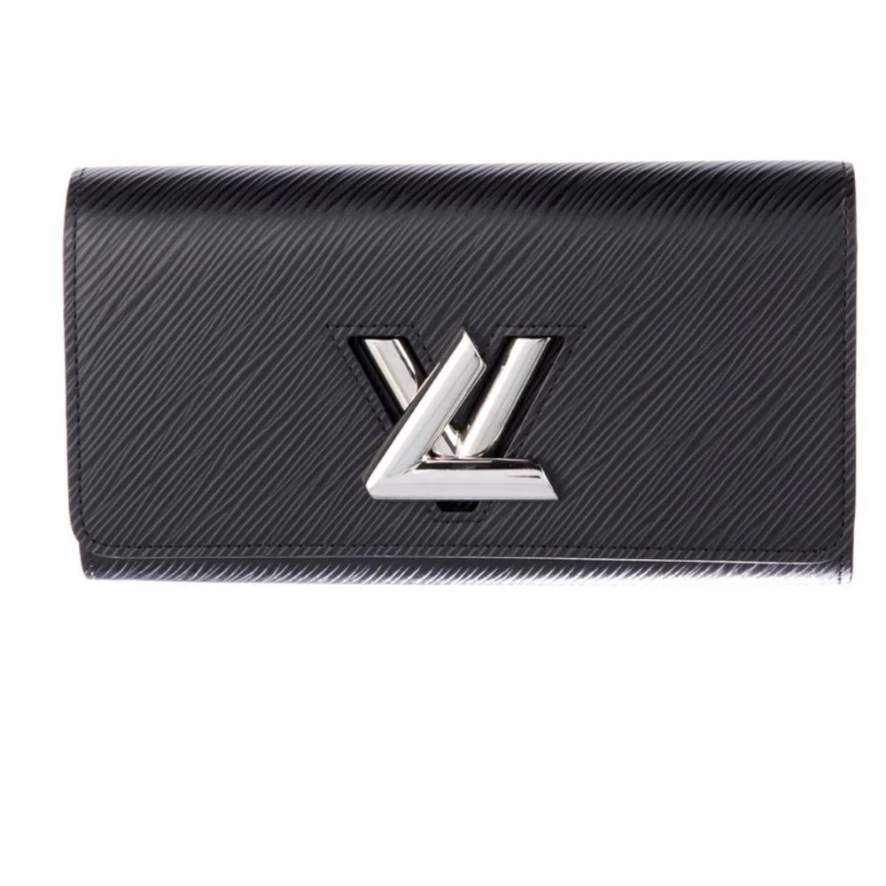 Louis Vuitton Twist Wallet Black Epi Leather Silver LV Lock Box Dust Bag Auth